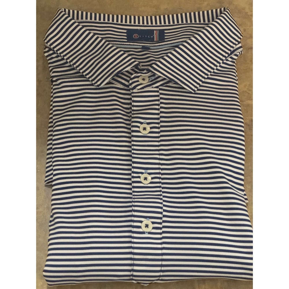 Stitch Golf Polo Shirt Mens XL Navy Blue White Striped Performance Casual - Picture 16 of 16